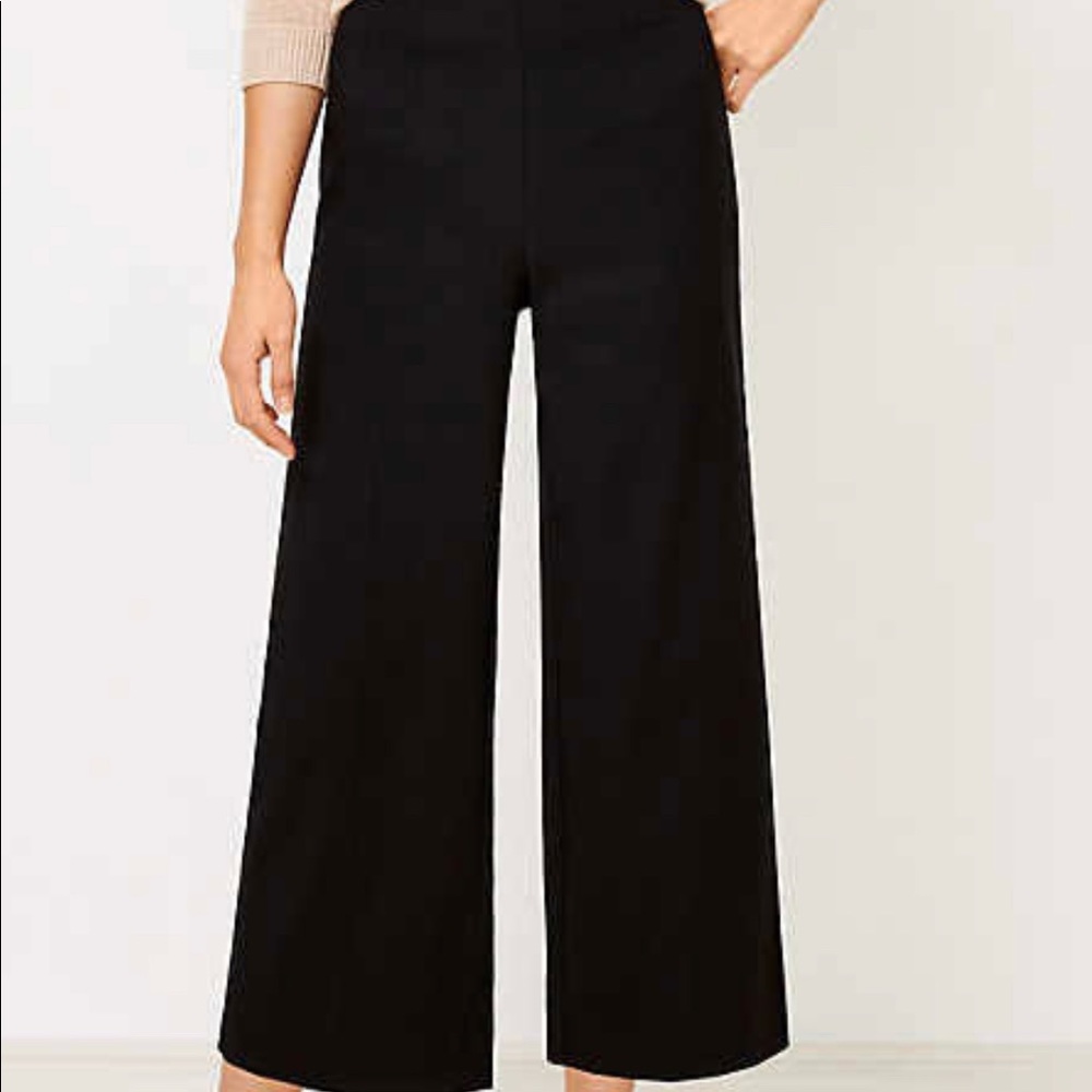 NWT Loft Large Petite Black Cropped Wide Leg Pant